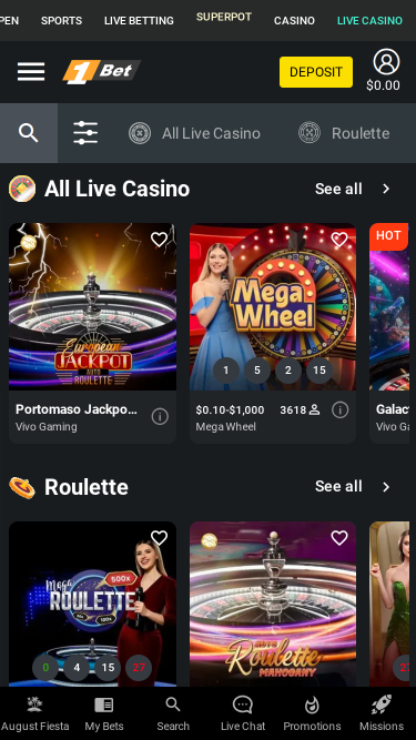 1Bet Casino Mobile Live Dealer