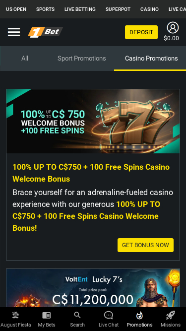 1Bet Casino Mobile Promotions