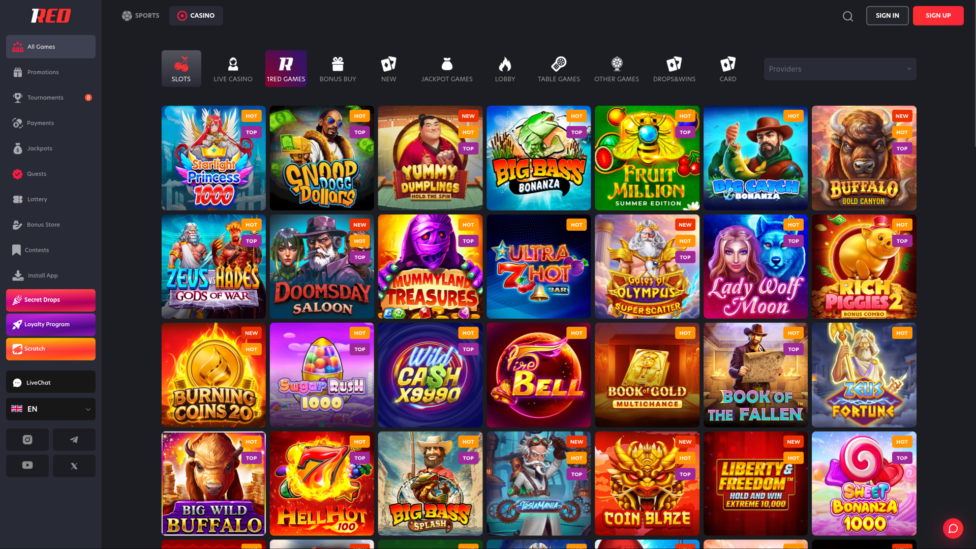 1red Casino Desktop Games