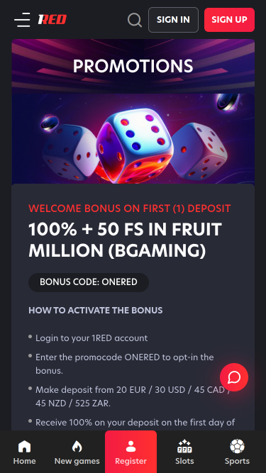 1red Casino Mobile Promotions