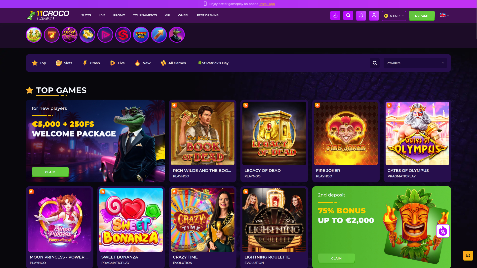 11croco Casino Desktop Homepage