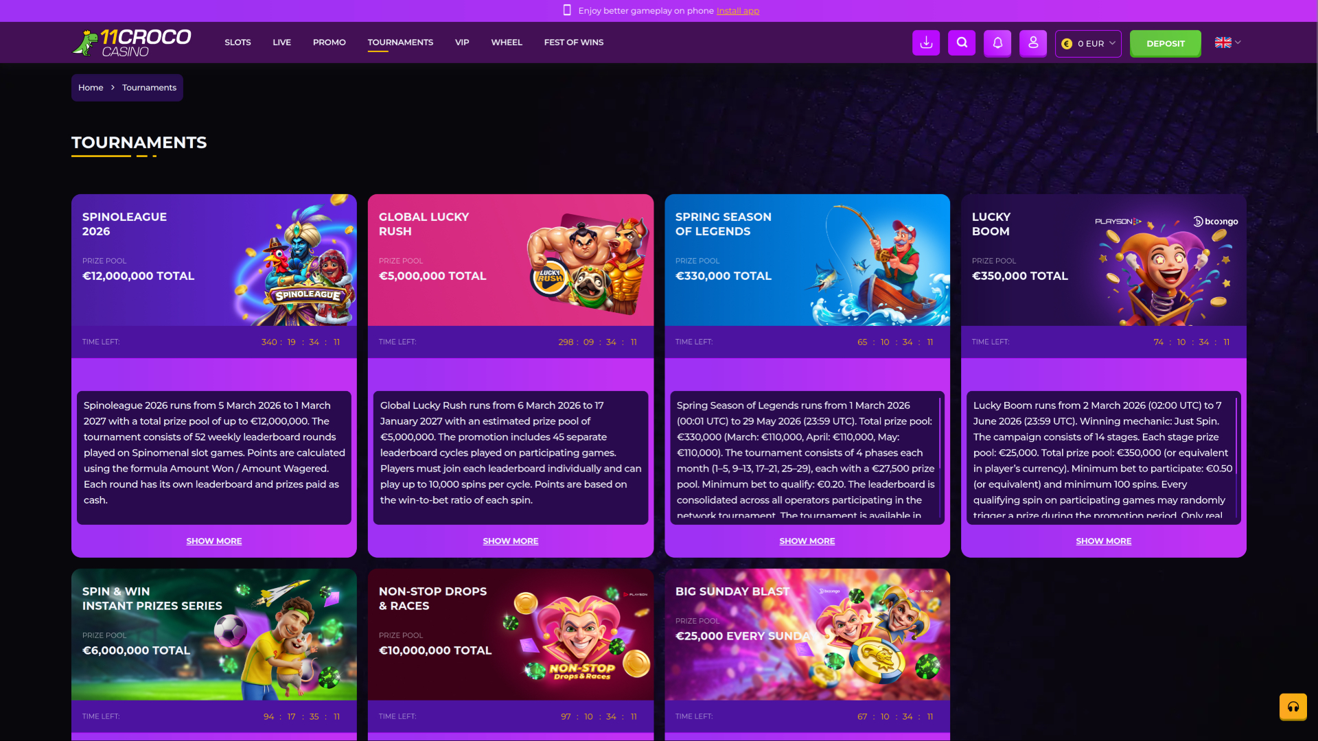 11croco Casino Desktop Tournaments