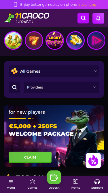 11croco Casino Mobile Homepage