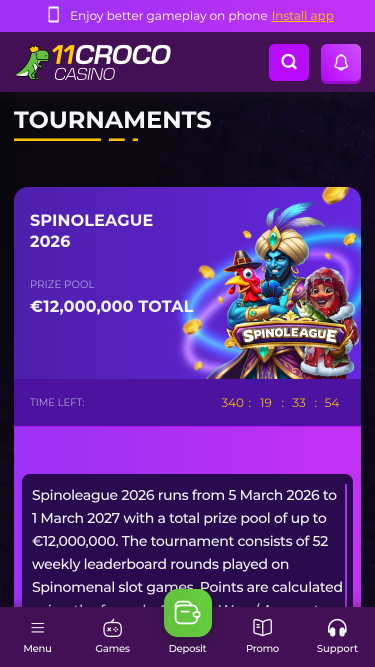11croco Casino Mobile Tournaments