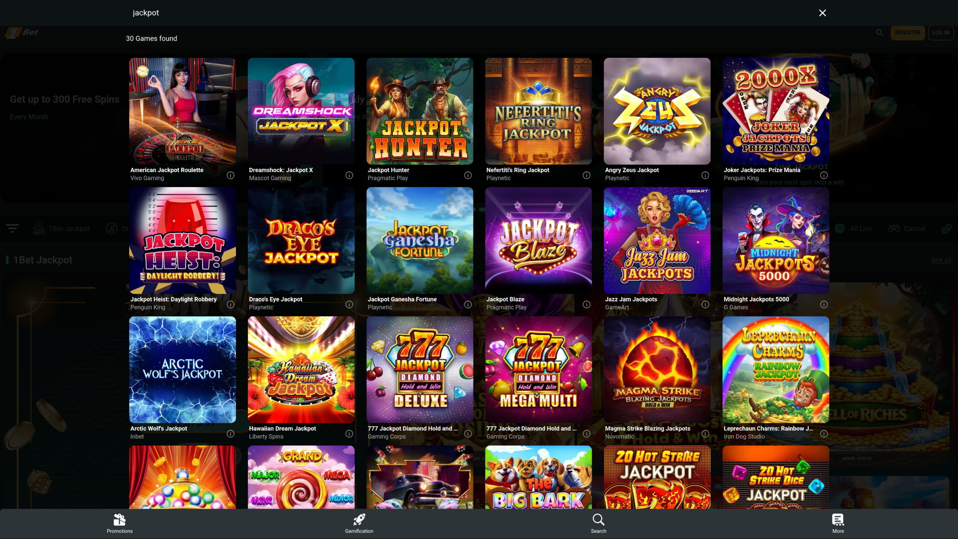 1Bet Casino Desktop Jackpot