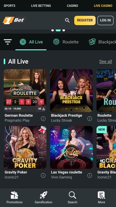 1Bet Casino Mobile Live Dealer