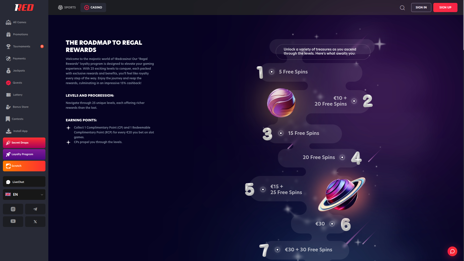 1red Casino Desktop VIP Program
