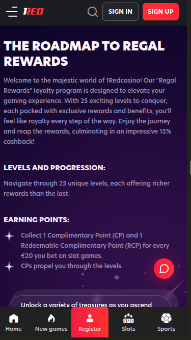 1red Casino Mobile VIP Program