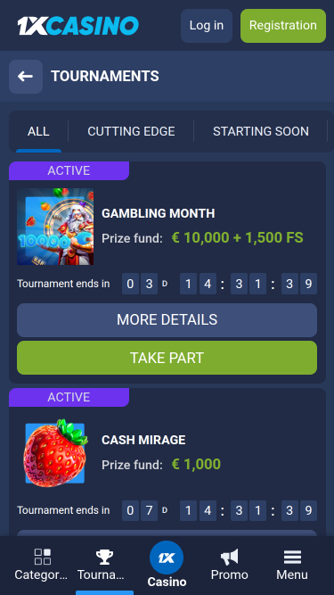 1xCasino Mobile Tournaments