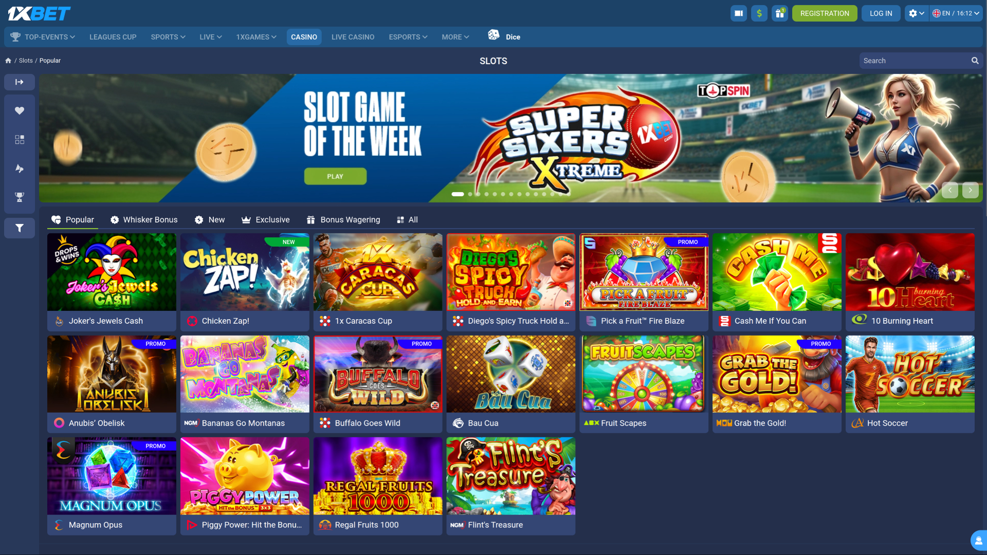 1xBet Casino Desktop Homepage