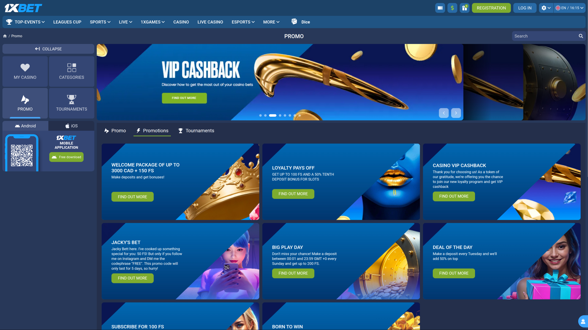 1xBet Casino Desktop Promotions