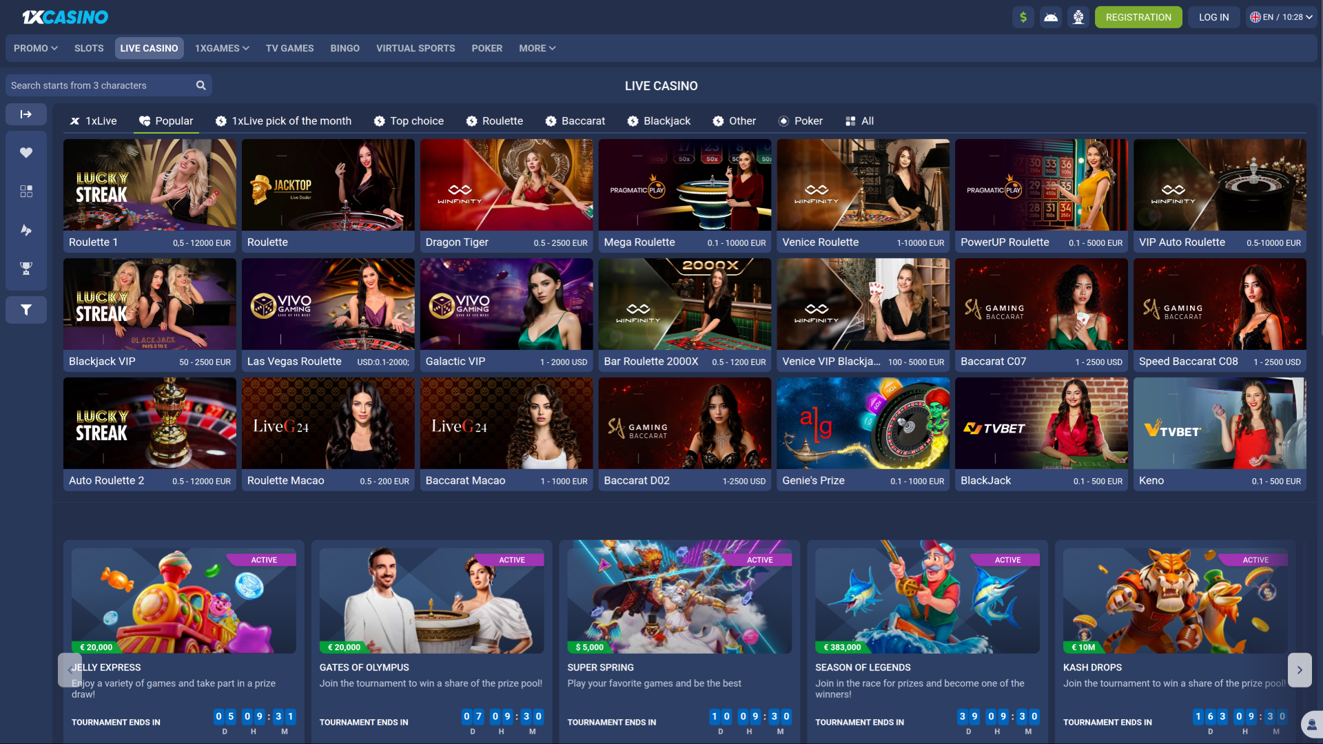 1xCasino Desktop Live Dealer