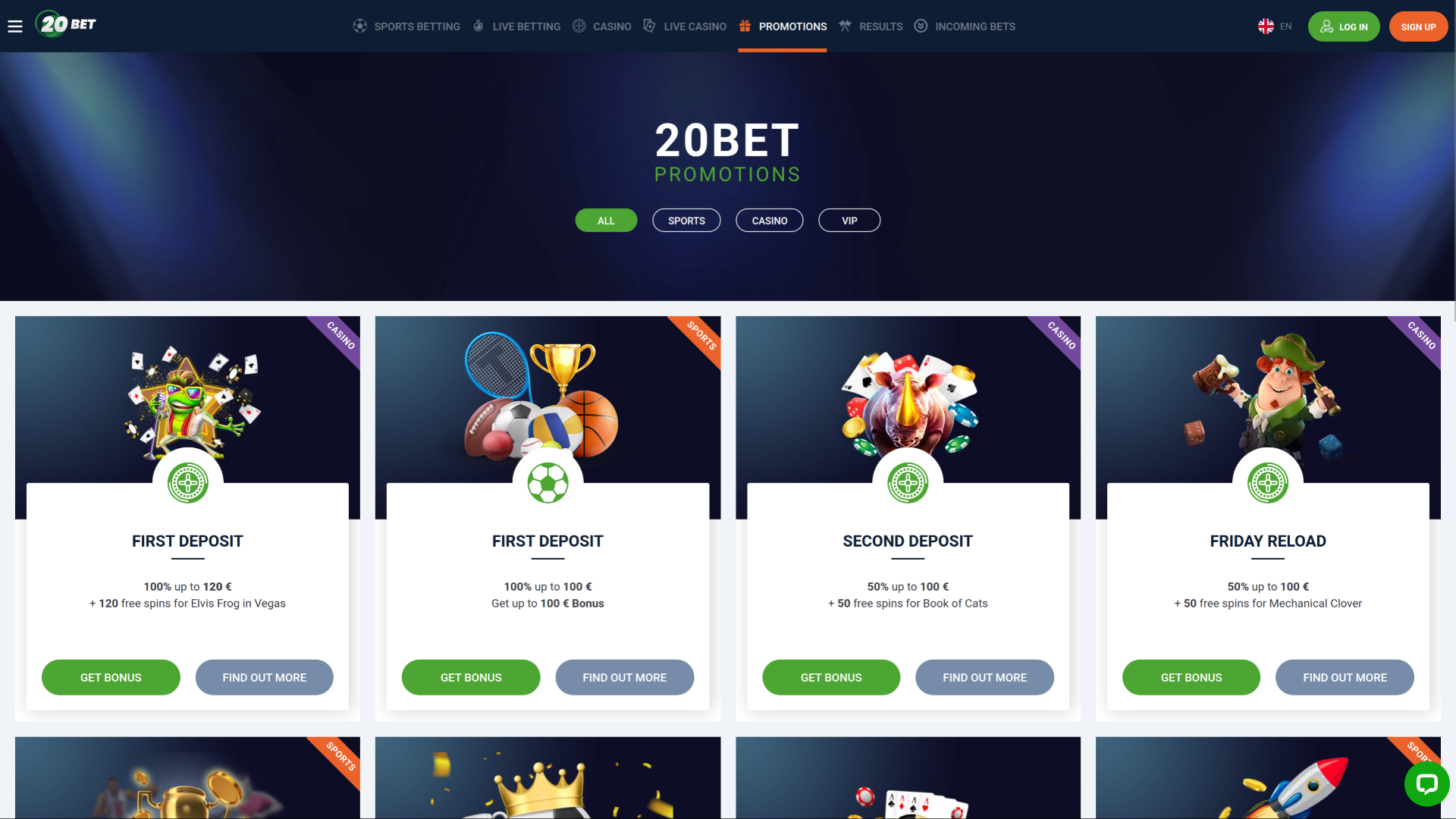 20Bet Casino Desktop Promotions