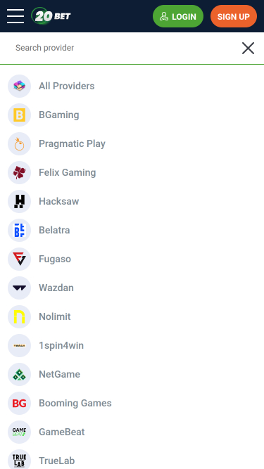 20Bet Casino Mobile Game Developers