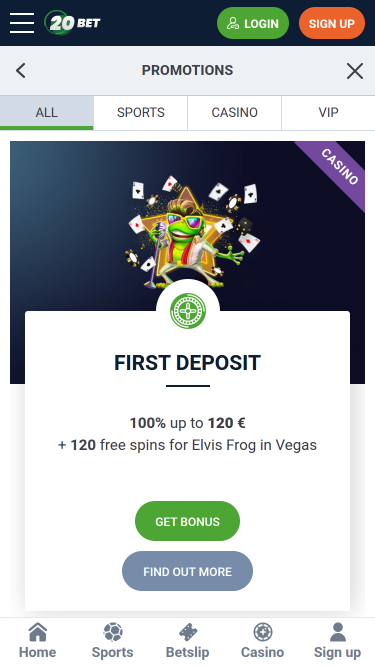 20Bet Casino Mobile Promotions