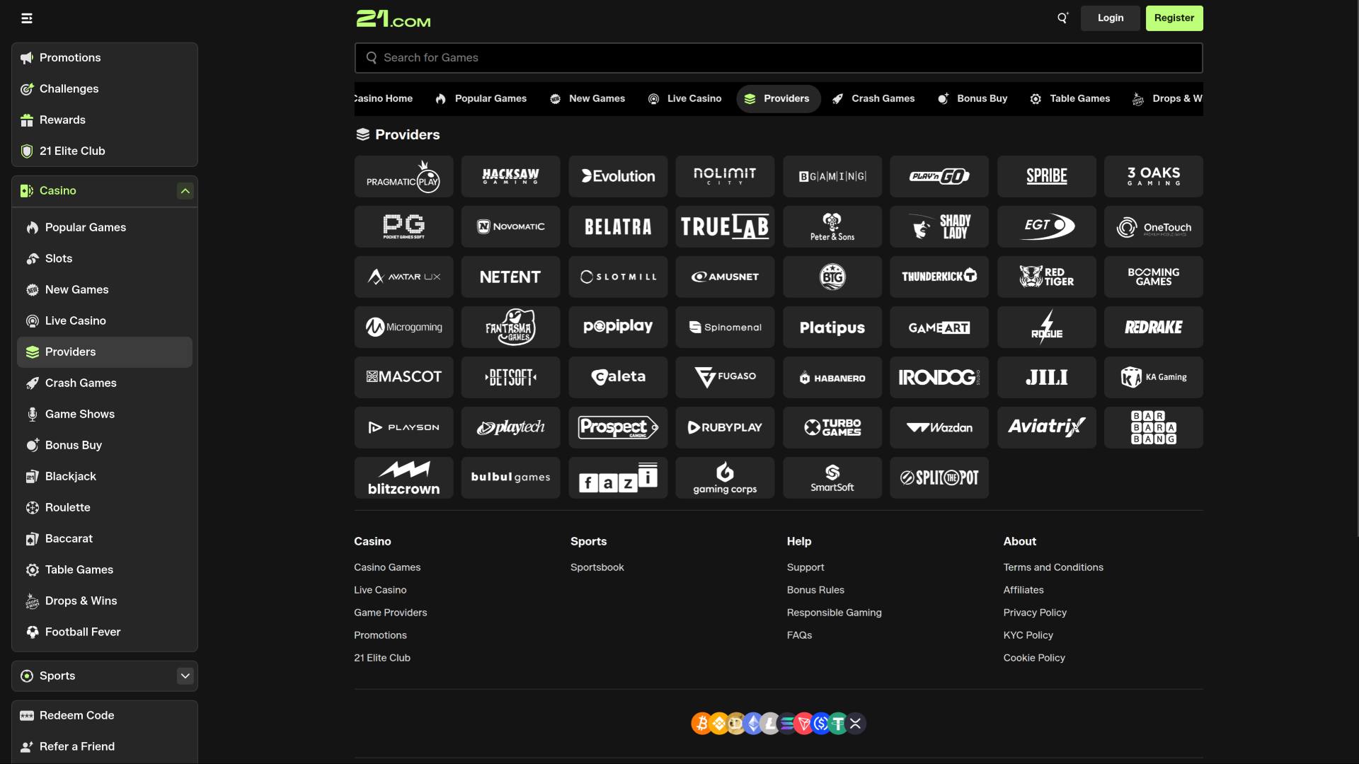 21.com Casino Desktop Game Developers