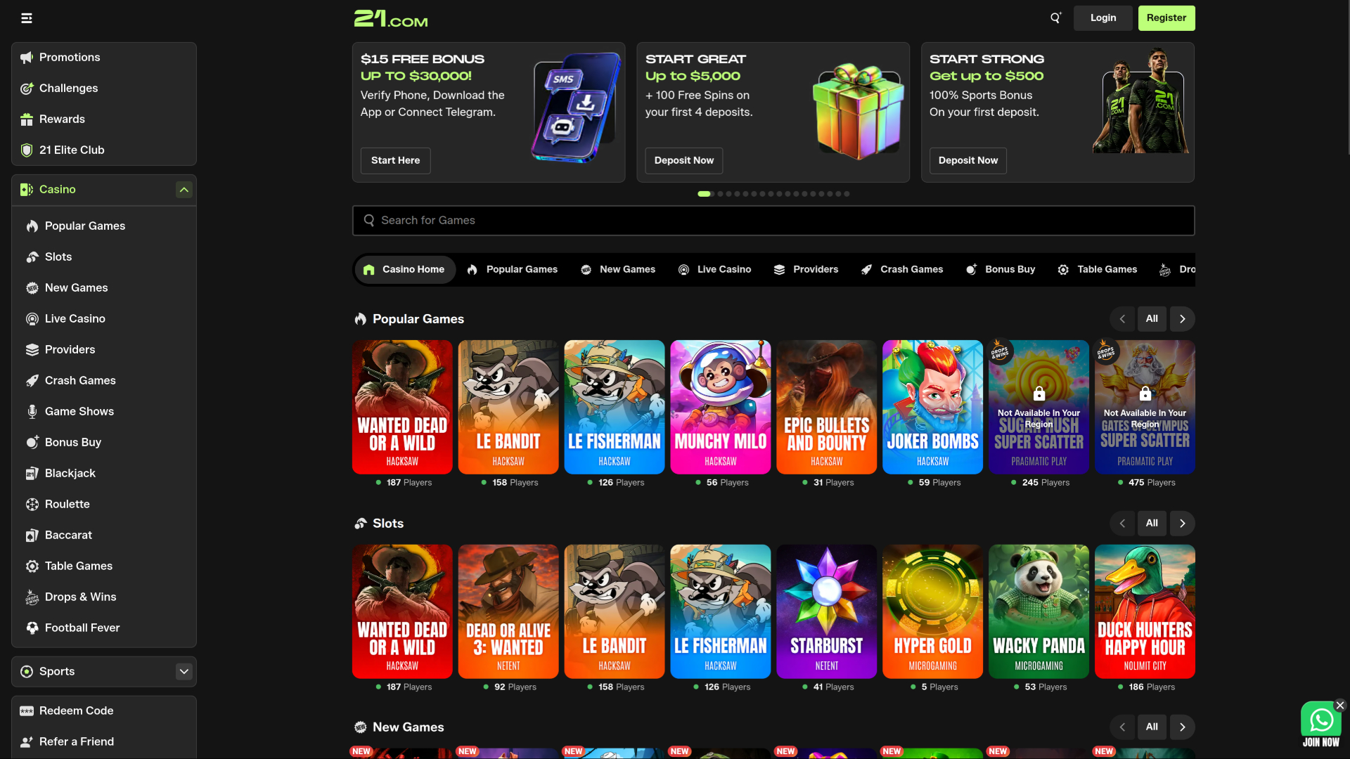 21.com Casino Desktop Games