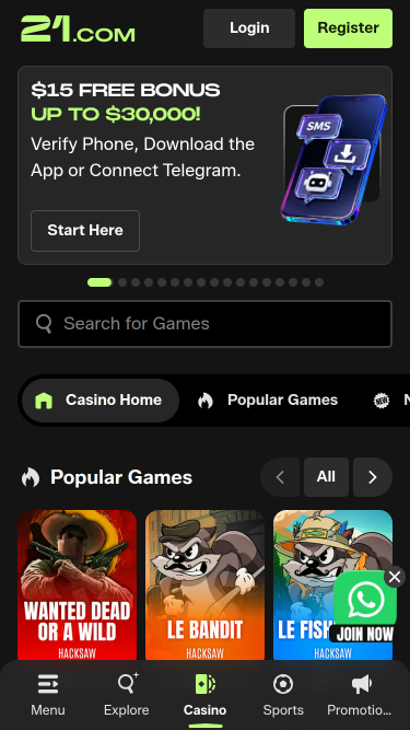 21.com Casino Mobile Games