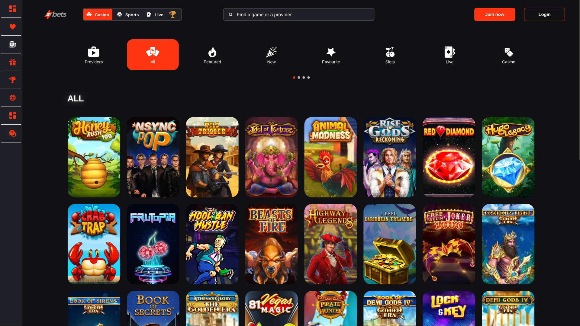 21betscasino.com Desktop Games