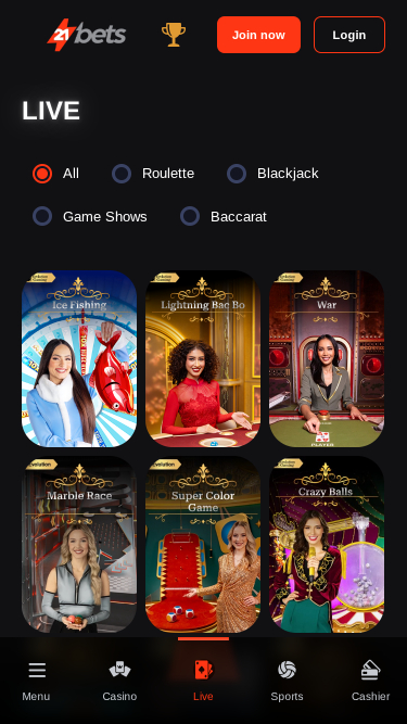 21betscasino.com Mobile Live Dealer