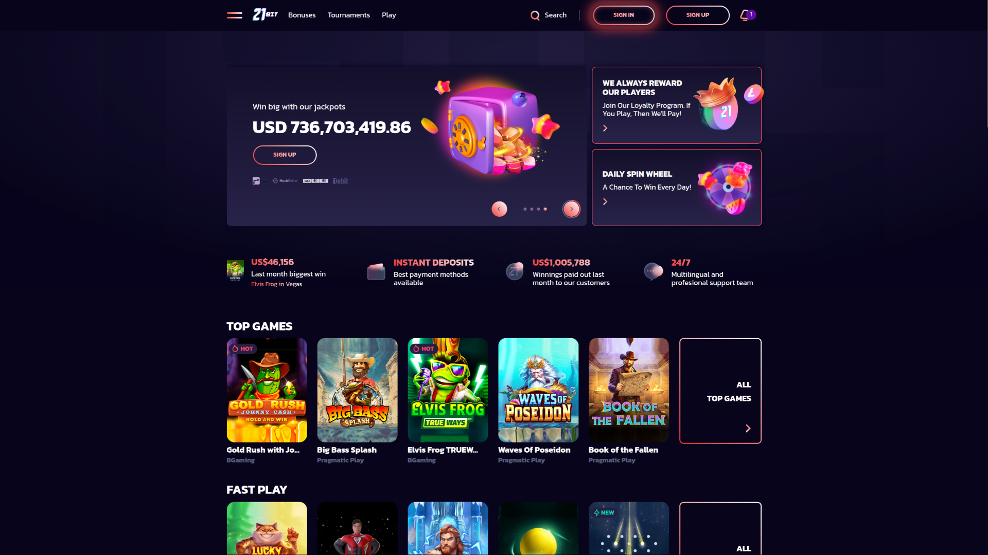 21Bit Casino Desktop Homepage