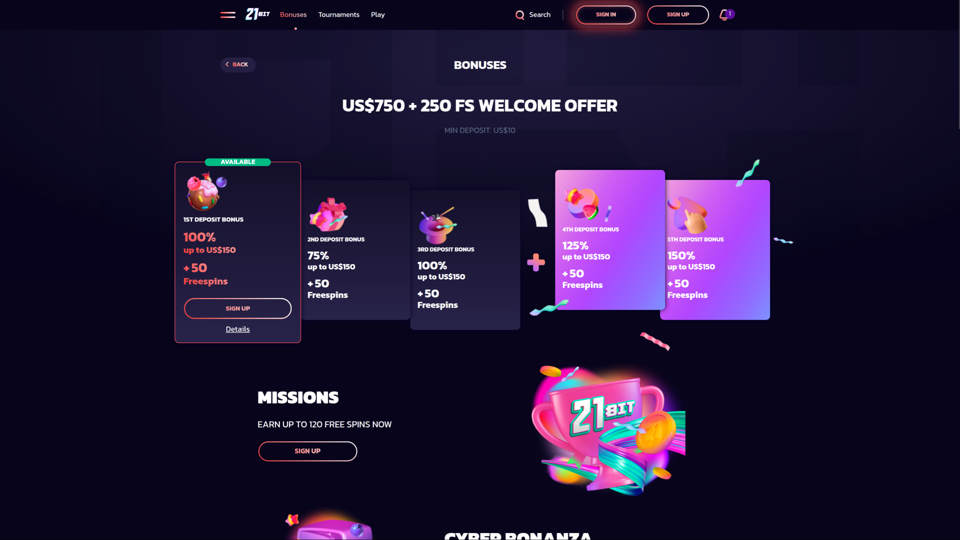 21Bit Casino Desktop Promotions