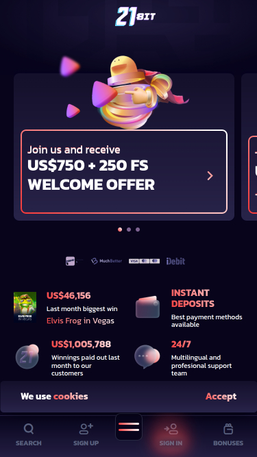 21Bit Casino Mobile Homepage