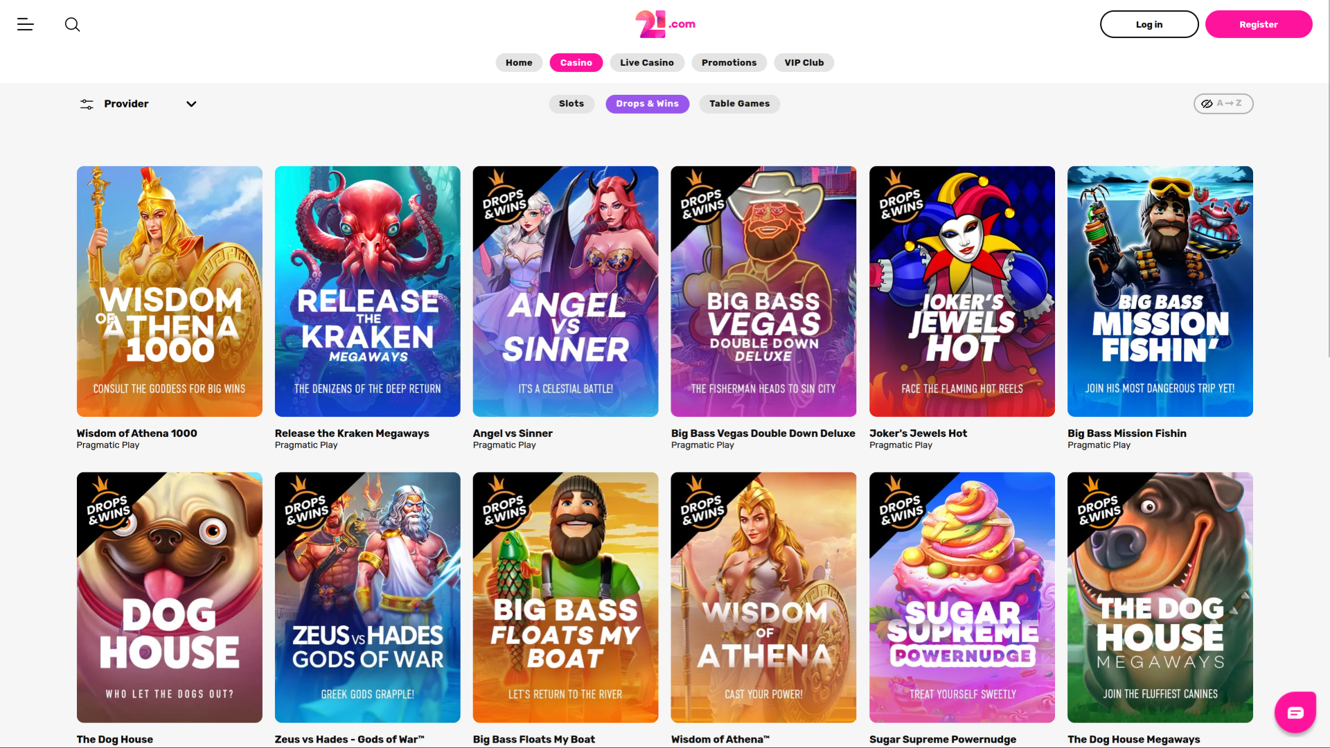 21.com Casino Desktop Drops and Wins