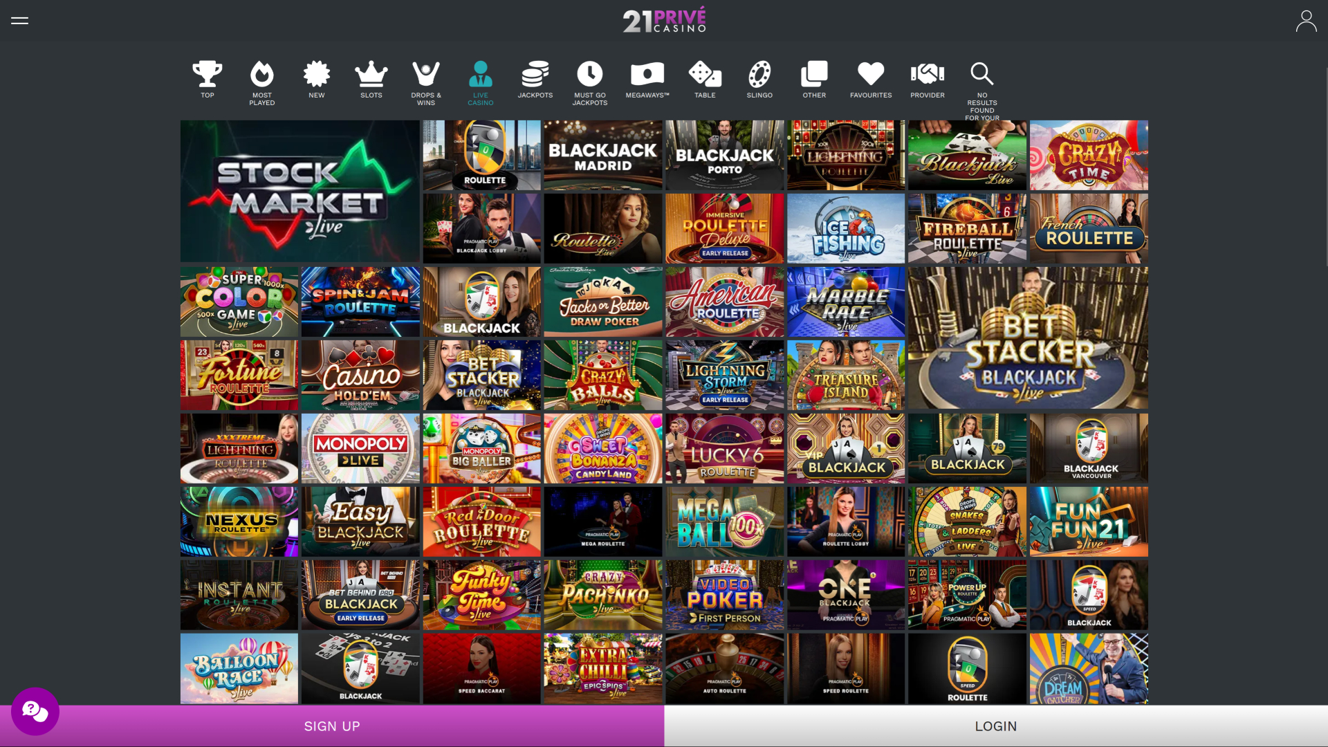 21 Prive Casino Desktop Live Dealer