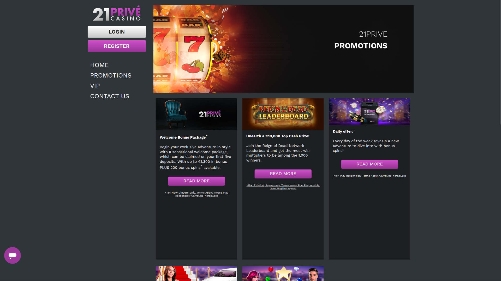 21 Prive Casino Desktop Promotions