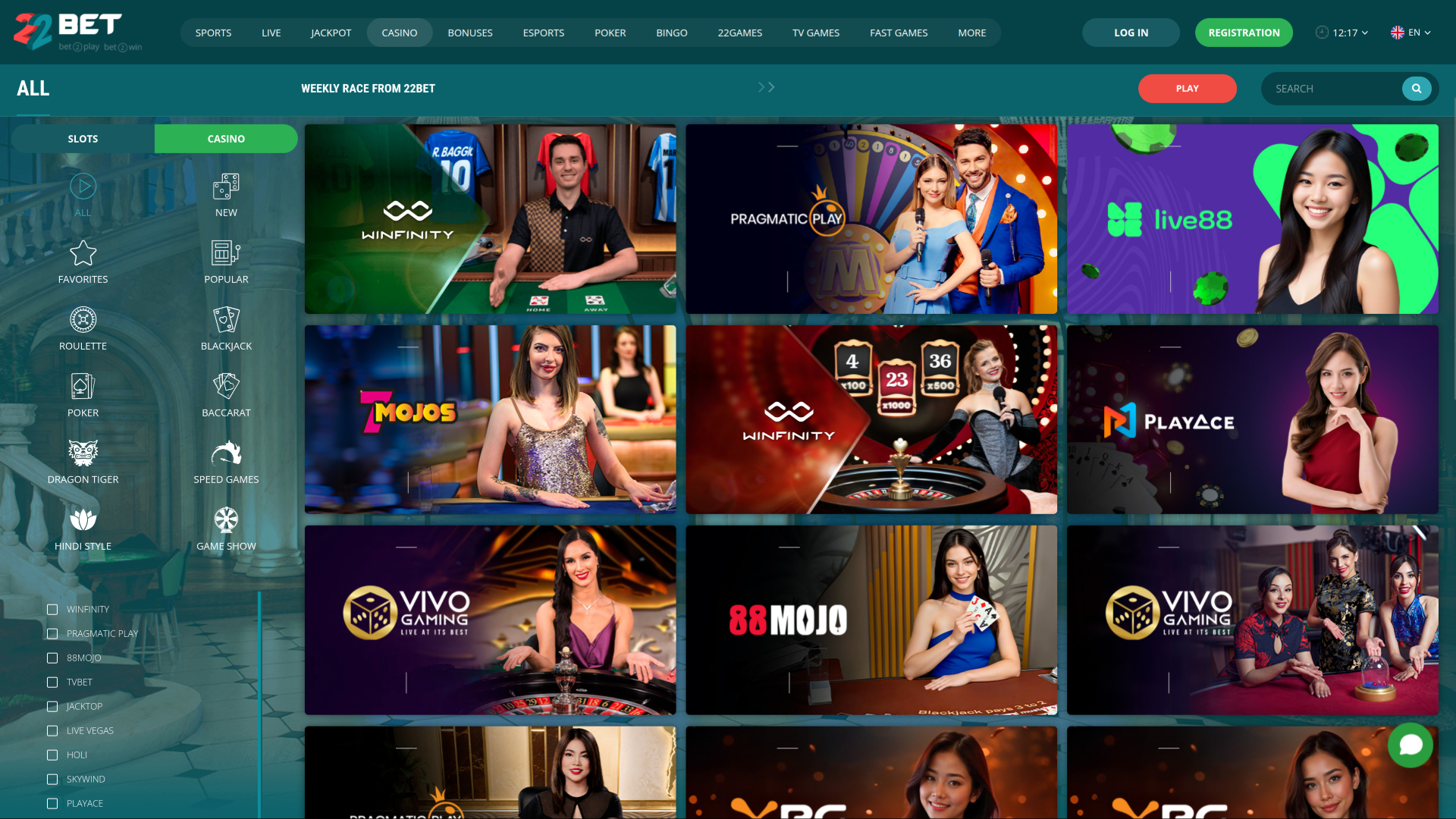 22 Bet Casino Desktop Live Dealer