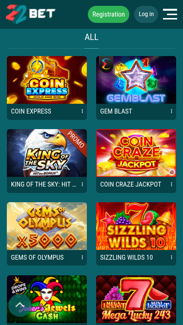 22 Bet Casino Mobile Games