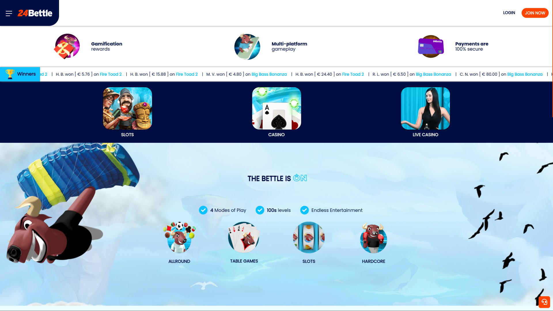 24Bettle Casino Desktop Homepage