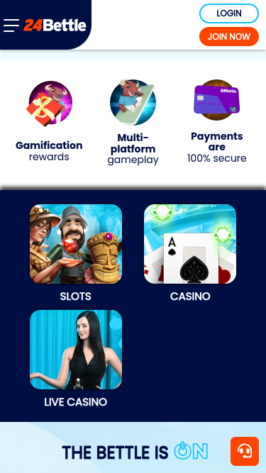 24Bettle Casino Mobile Homepage