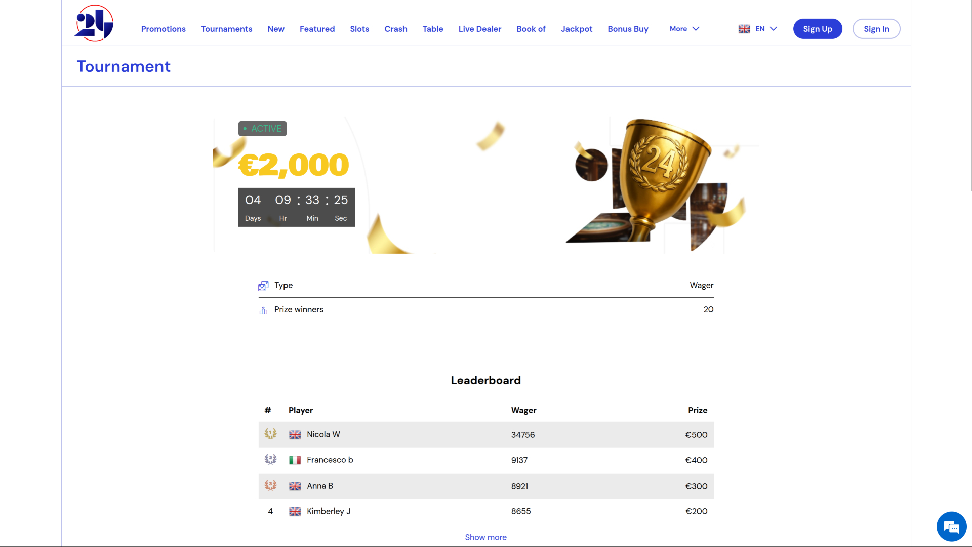 24Casino.bet Desktop Tournament