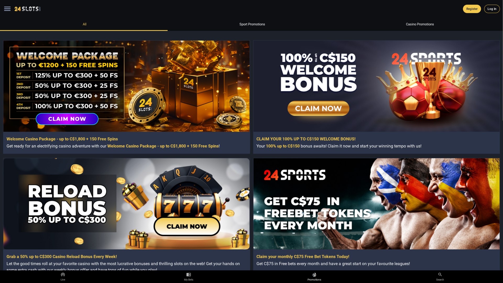 24Slots Casino Desktop Promotions