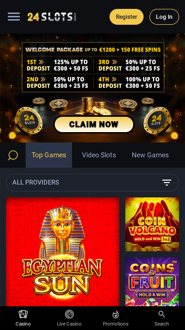 24Slots Casino Mobile Homepage