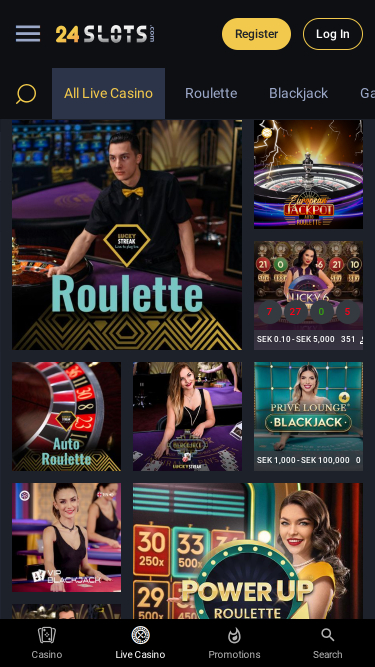 24Slots Casino Mobile Live Dealer
