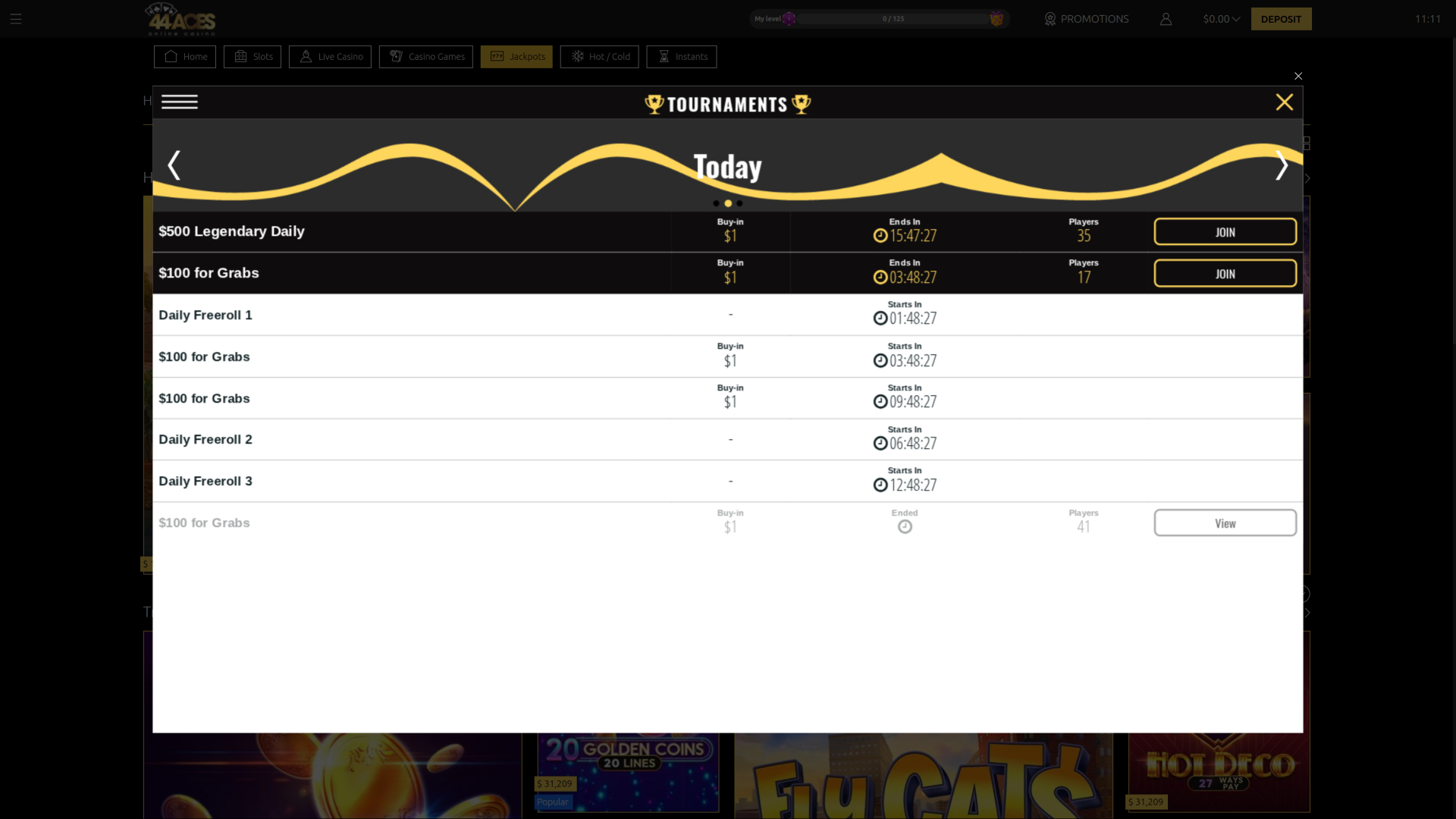44Aces Casino Desktop Tournaments