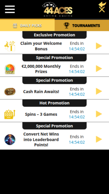44Aces Casino Mobile Promotions
