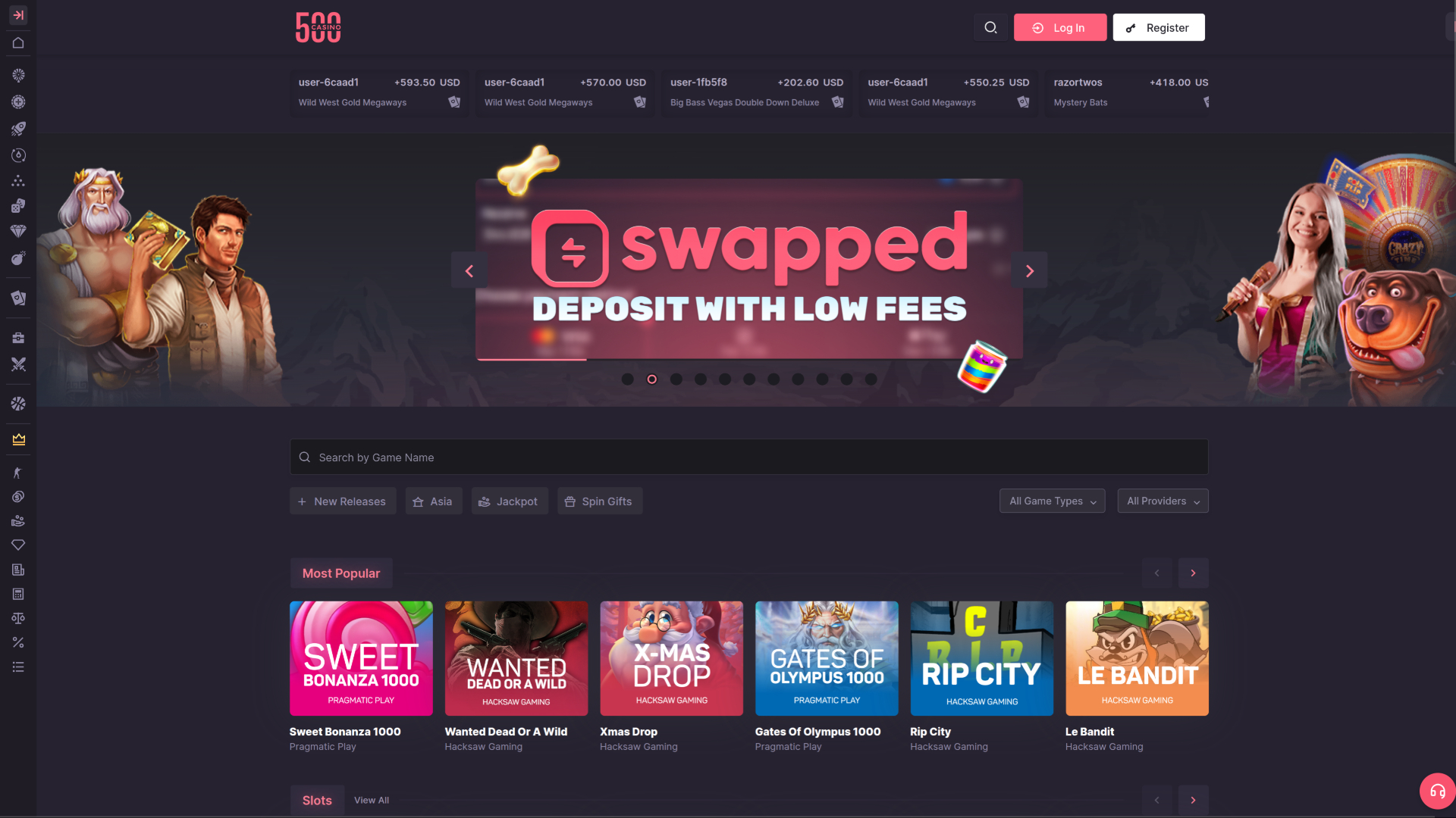 500 Casino Desktop Homepage