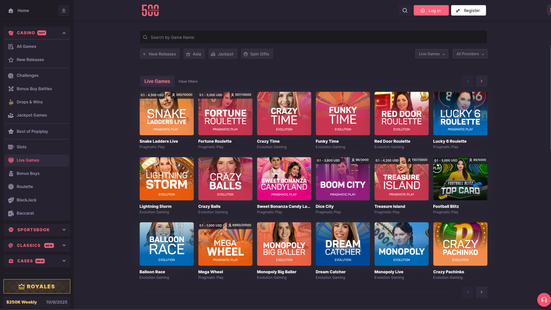 500 Casino Desktop Live Dealer