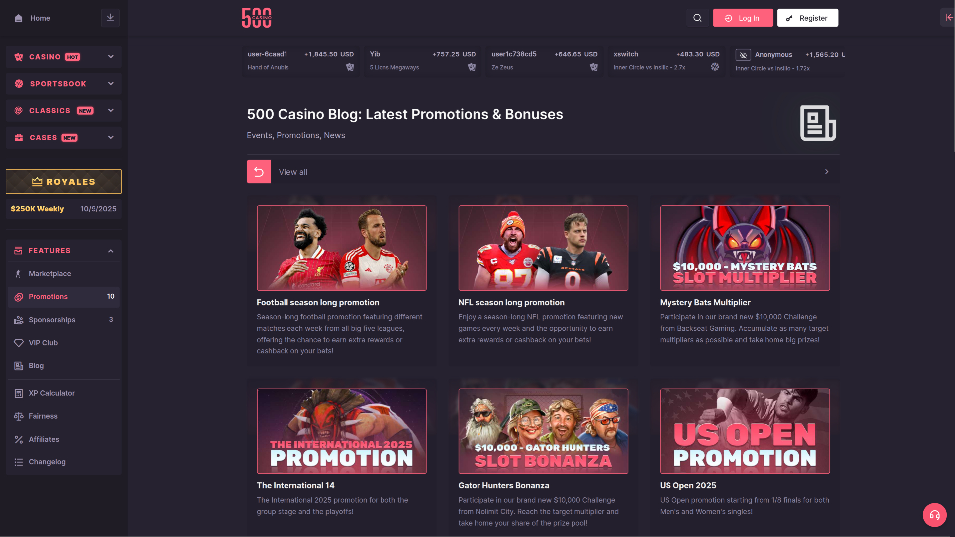 500 Casino Desktop Promotions