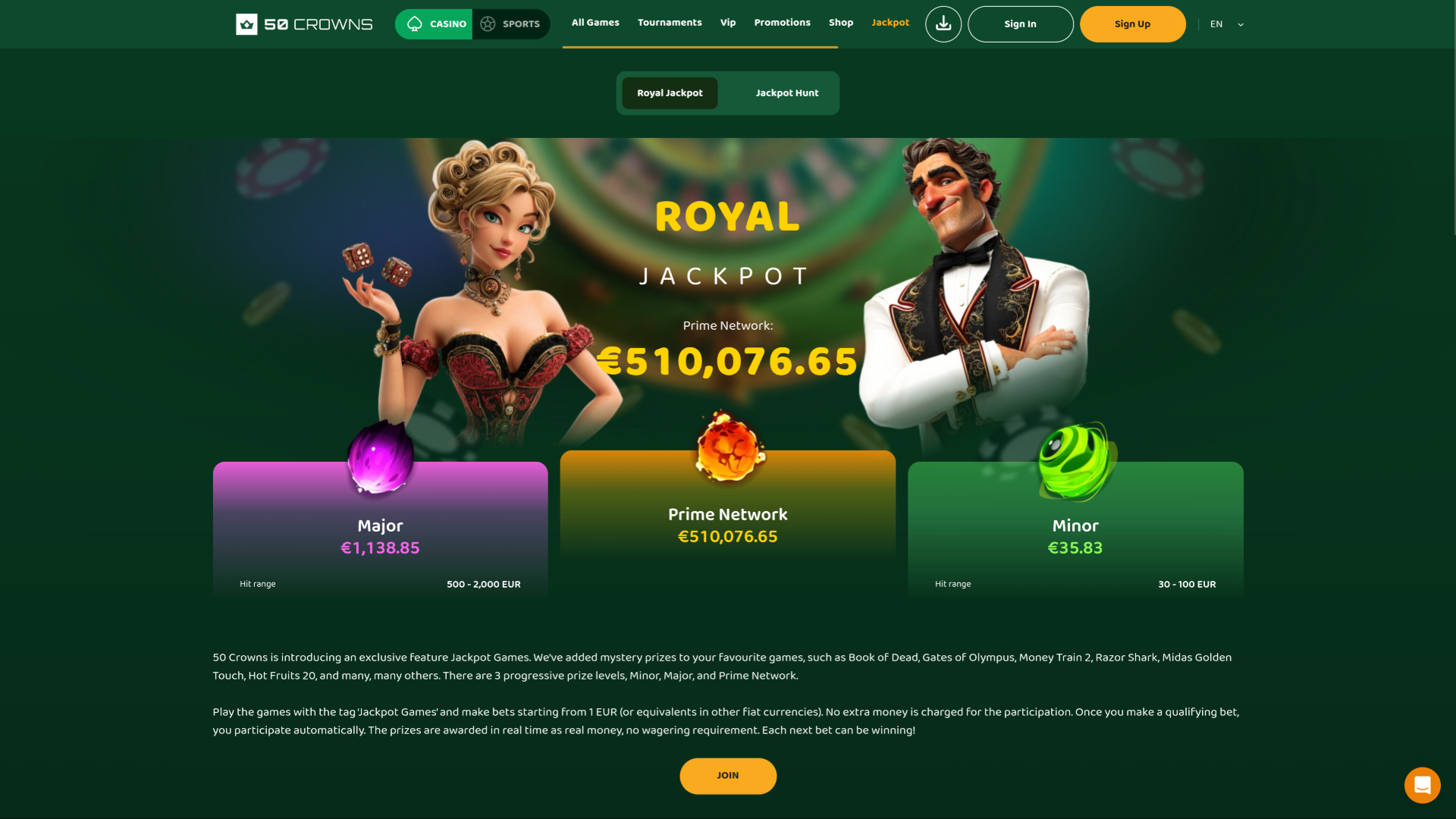 50Crowns Casino Desktop Jackpot