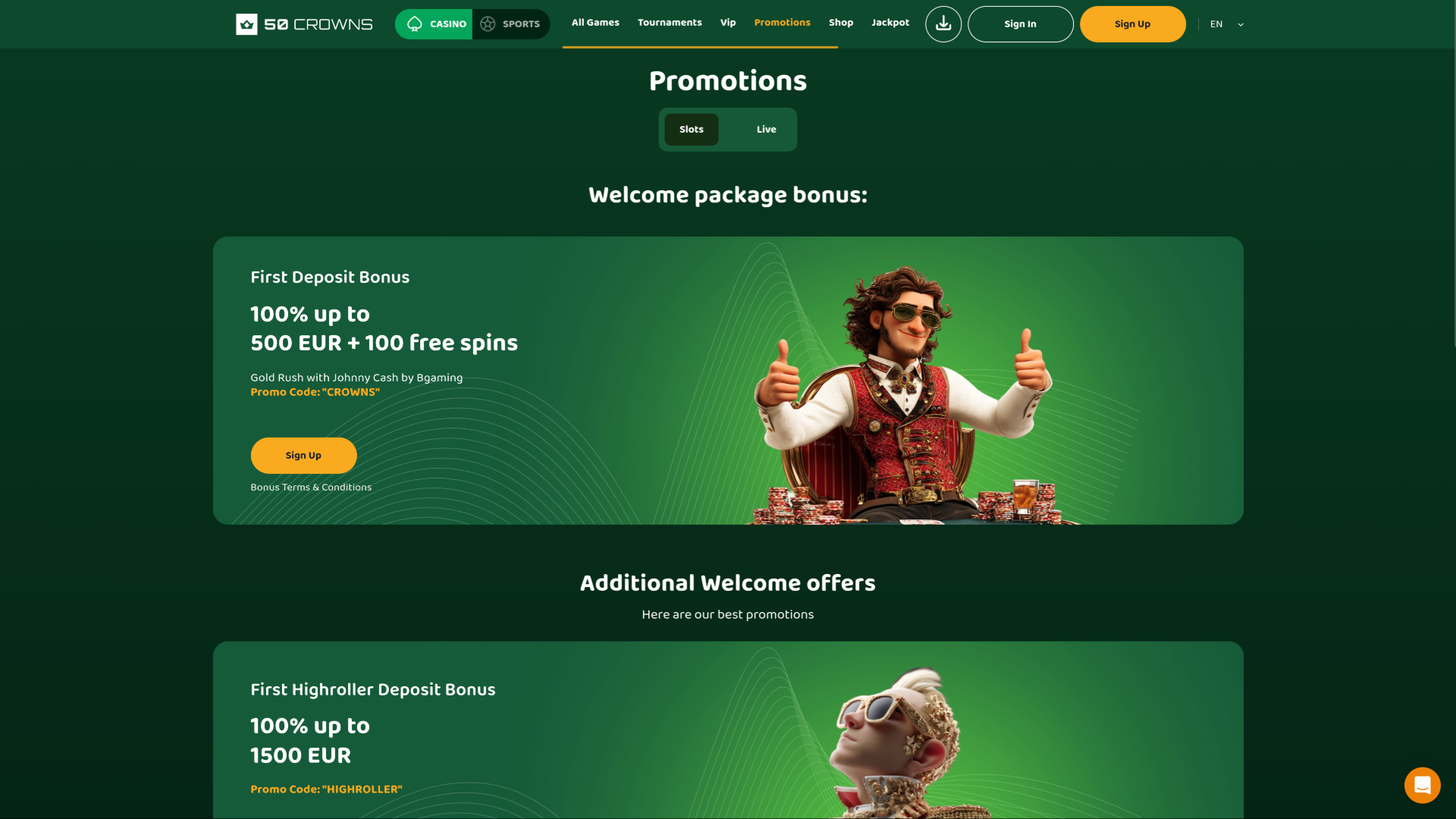 50Crowns Casino Desktop Promotions