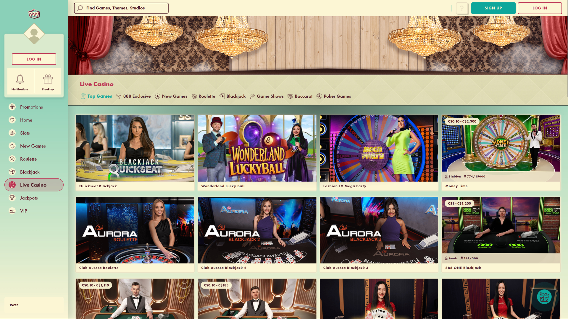 777 Casino Desktop live dealer