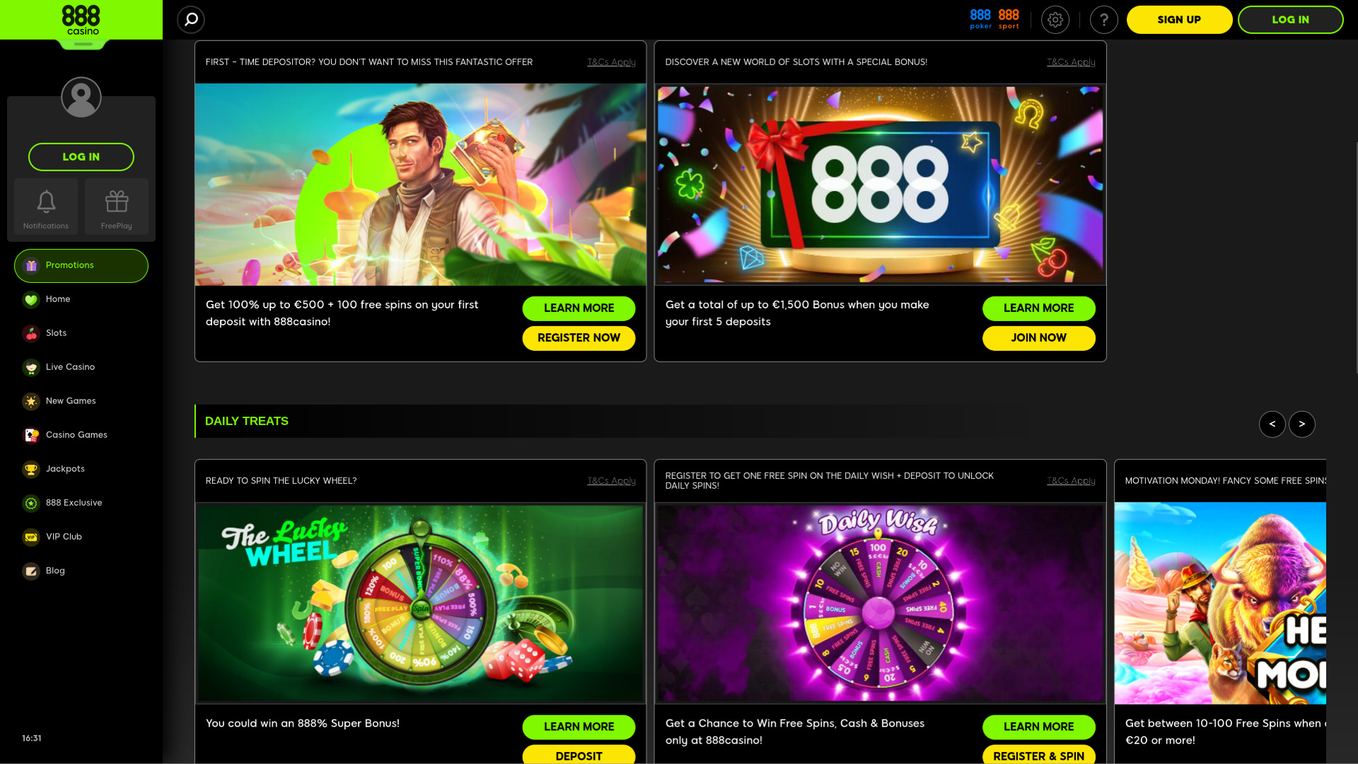 888 Casino Desktop-Aktionen