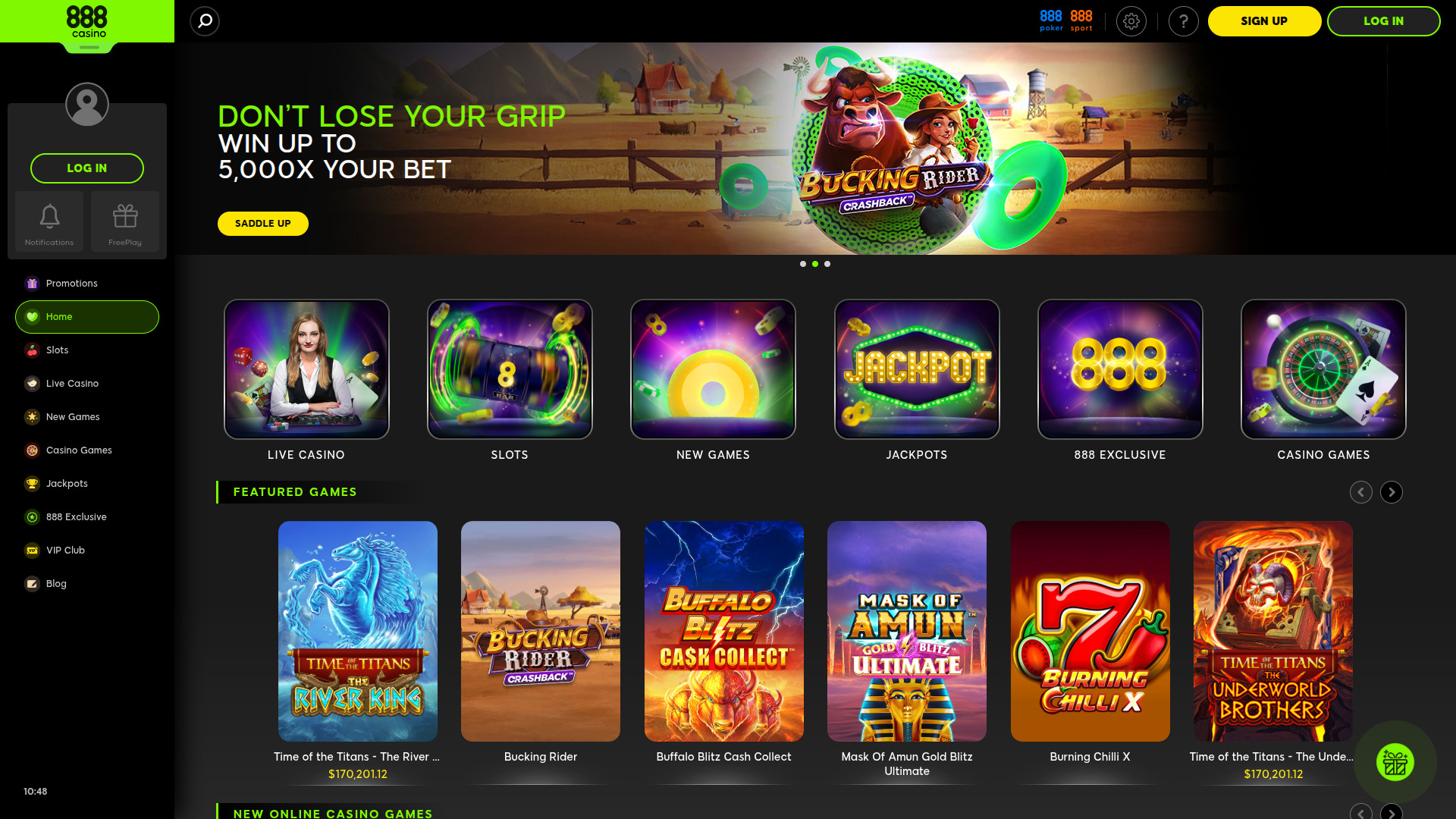 888 Casino Desktop-Startseite