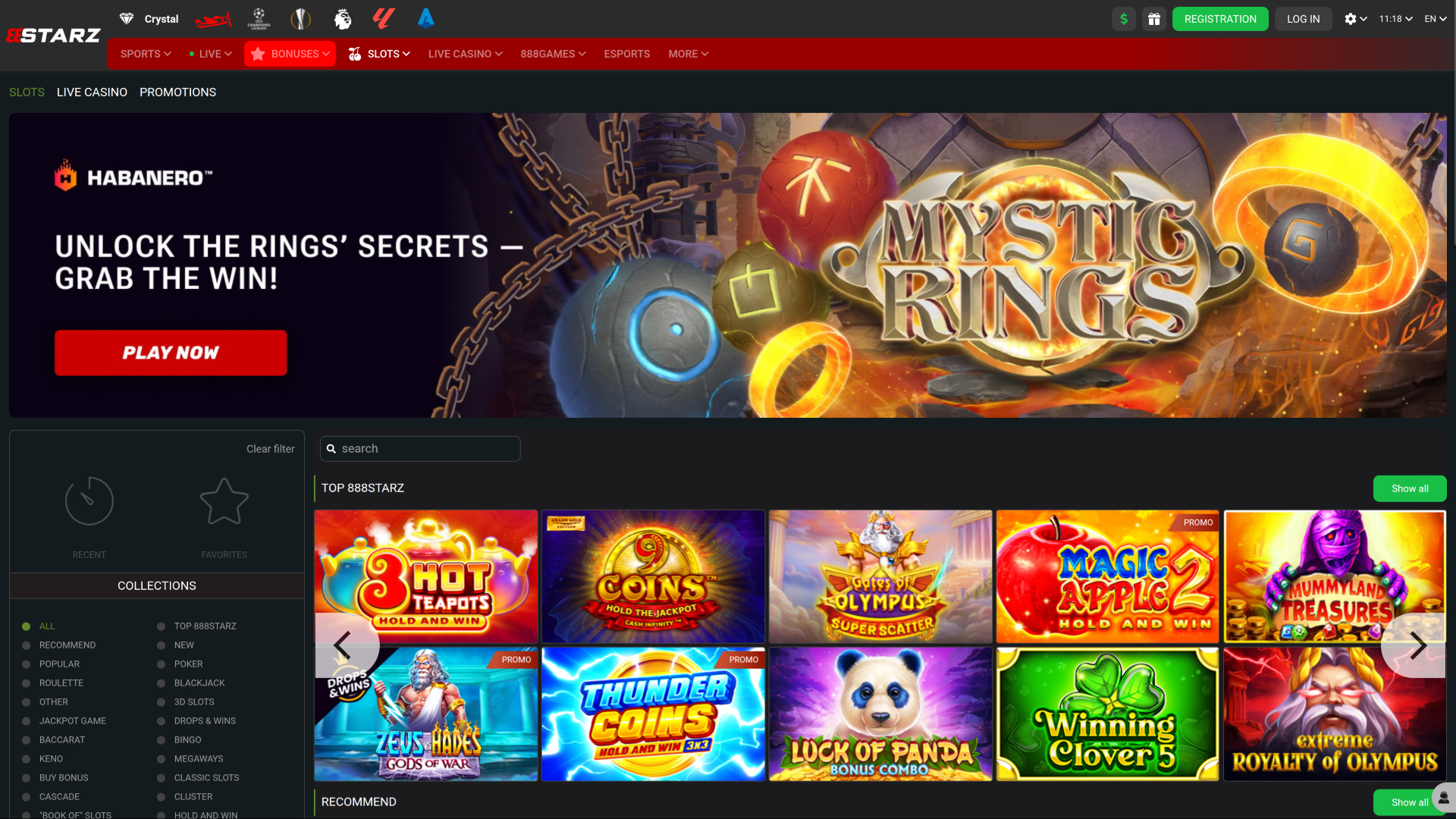 888STARZ Casino Desktop Homepage