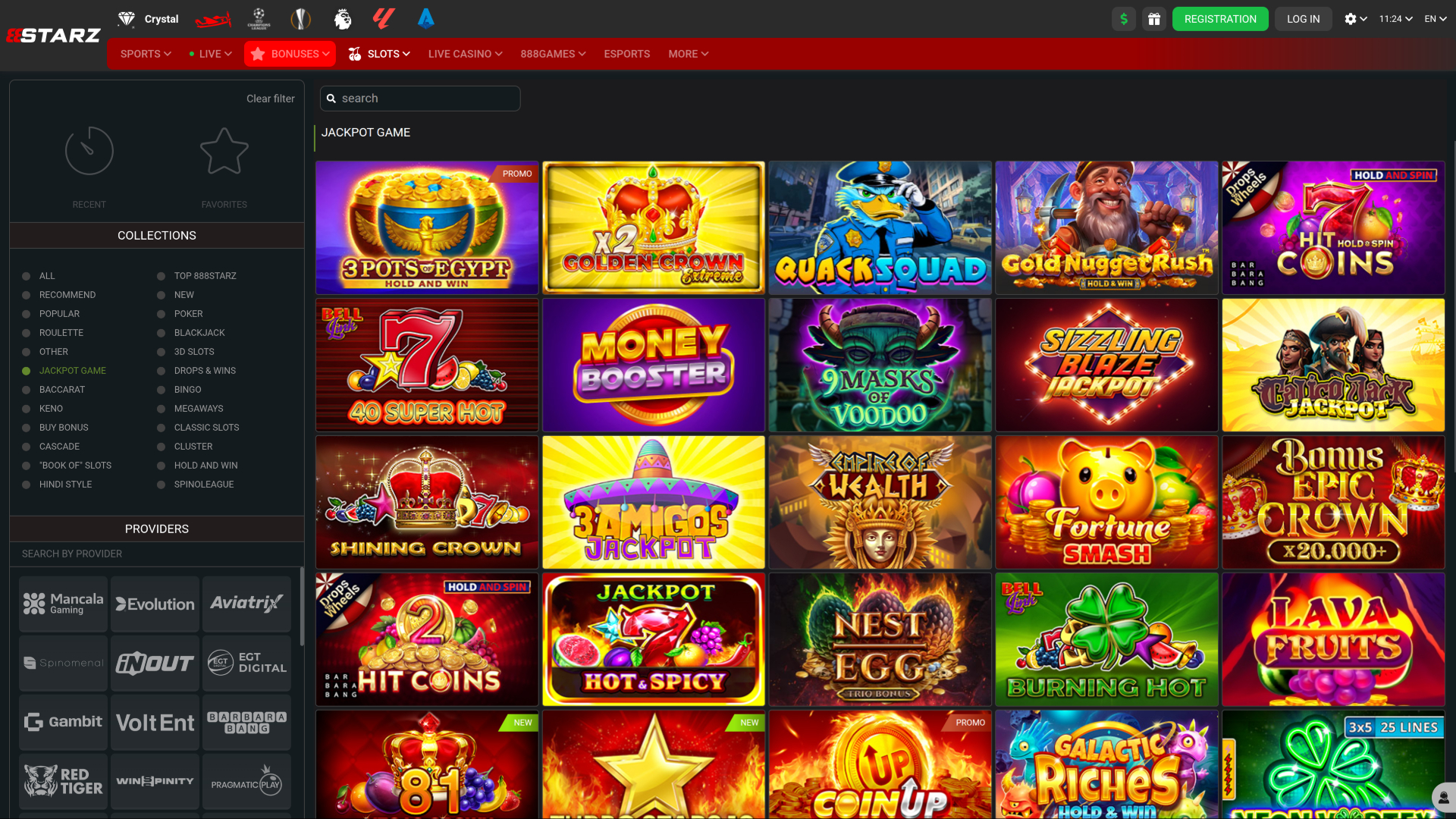 888STARZ Casino Desktop jackpot